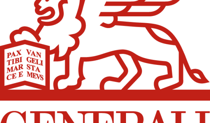 Logo firmy ubezpieczeniowej Generali. Czerwony wizerunek uskrzydlonego lwa